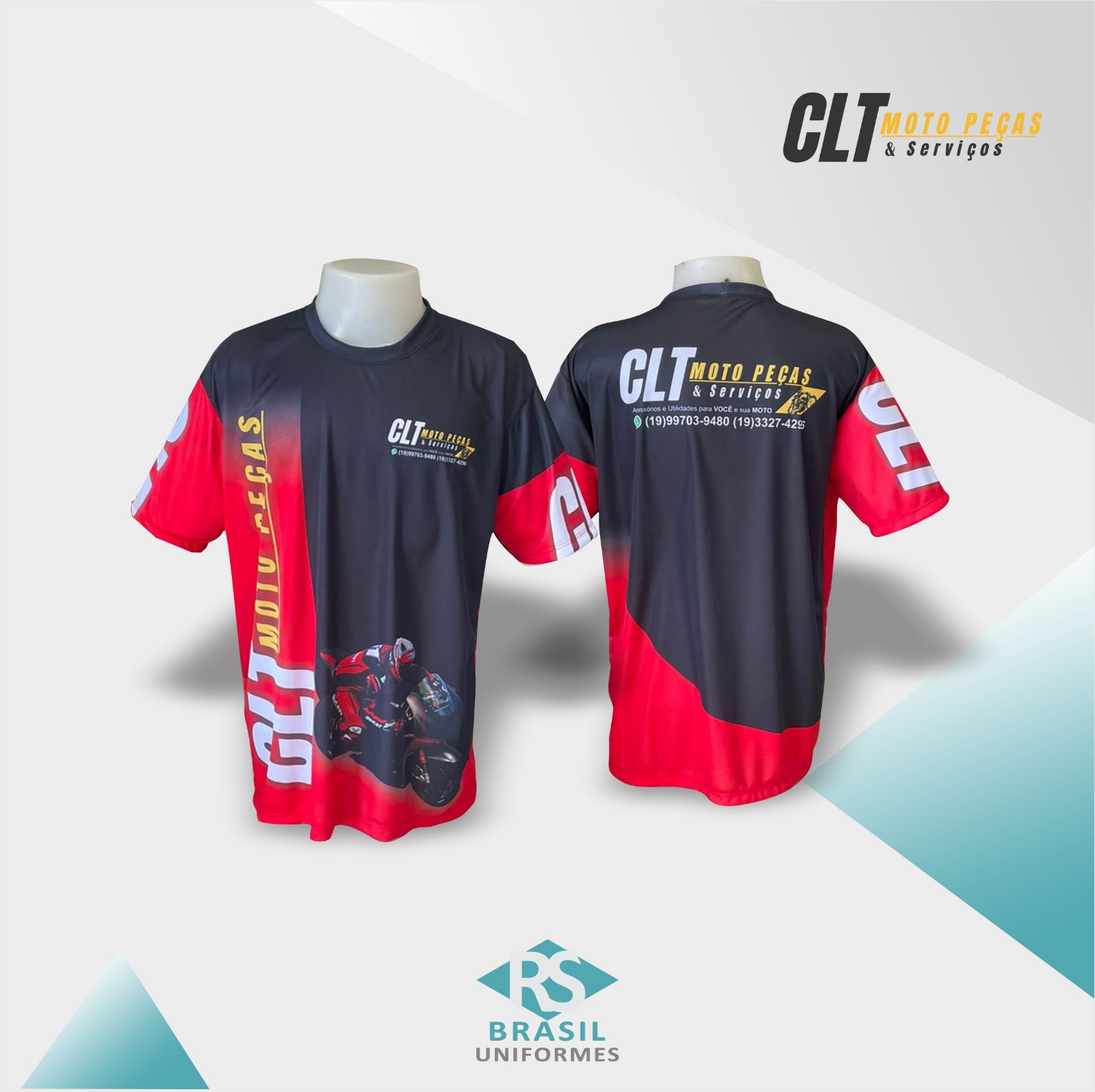 Camiseta sublimação total CLT Moto Peças & Serviços