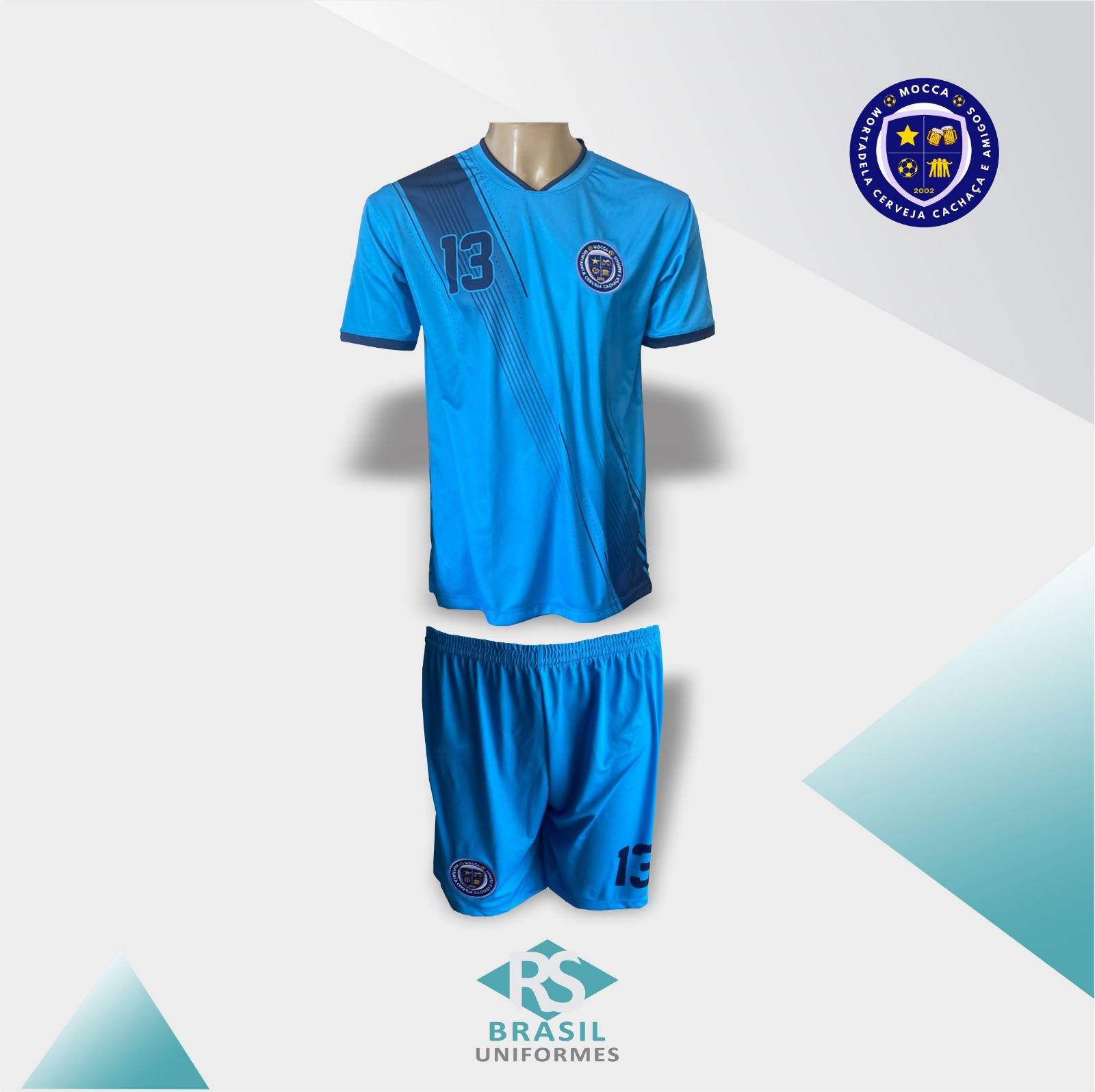 Uniforme completo time MOCCA — camisa + short azul