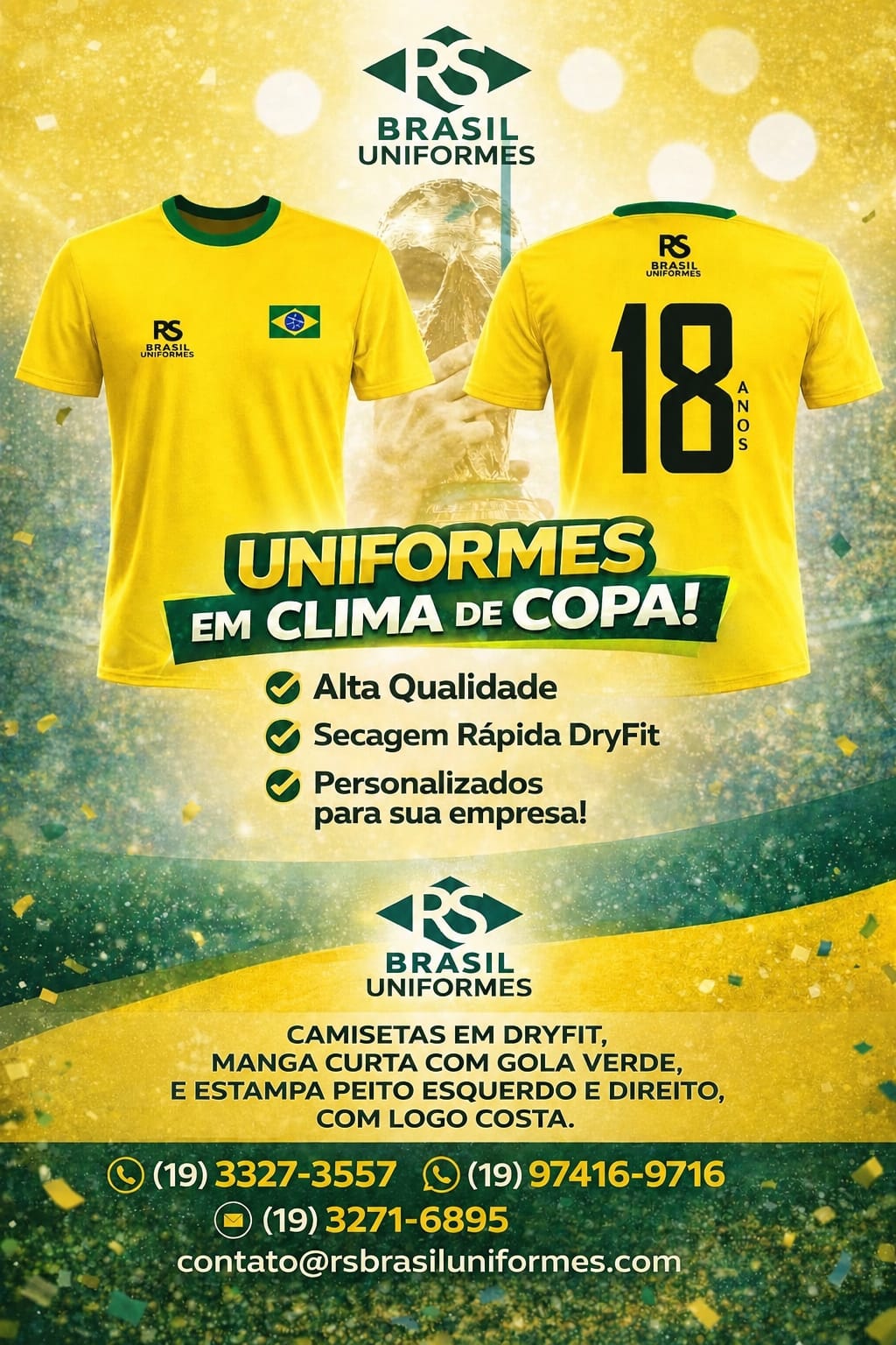 Camiseta Brasil Copa 2026 - frente bandeira, verso número 18